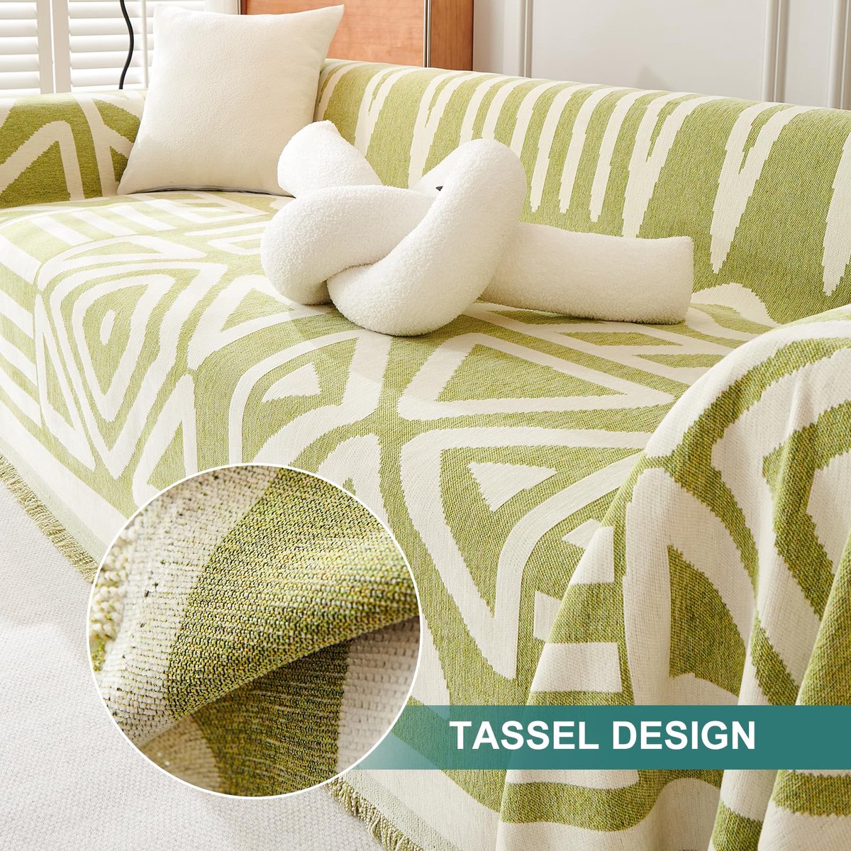 SnelShoppen - Multifunctionele Chenille Kwastjes Gooi Deken 180 x 380 cm Groen voor Sofa, Bed, Slaapkamer, Kinderen, Reizen, Woonaccessoires