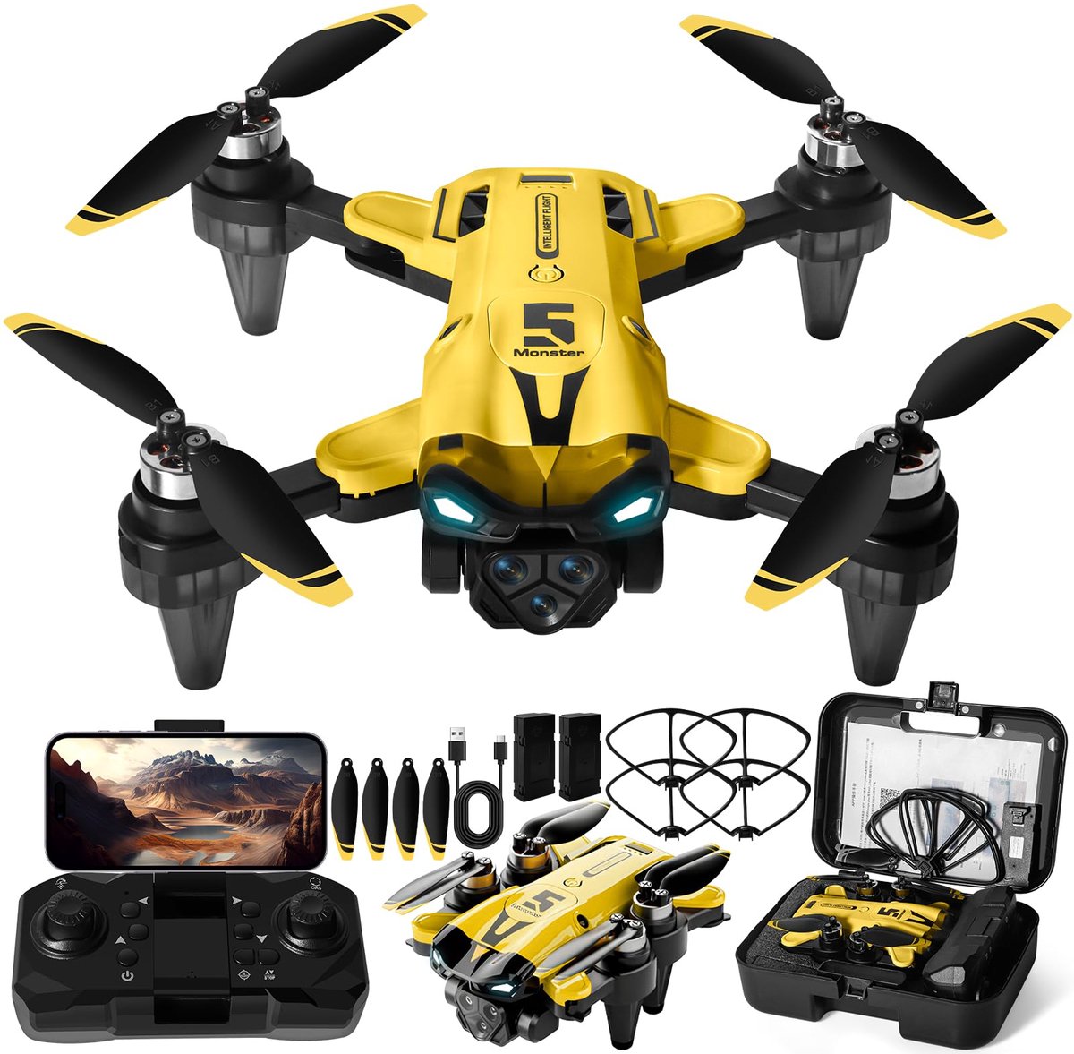 SnelShoppen - NXPZ 4K Camera Drone - Opvouwbare Beginnersdrone met Borstelloze Motor, 3D-flip, Hoofdloze Modus, Eénknops Start/Landing, Optische Stroo