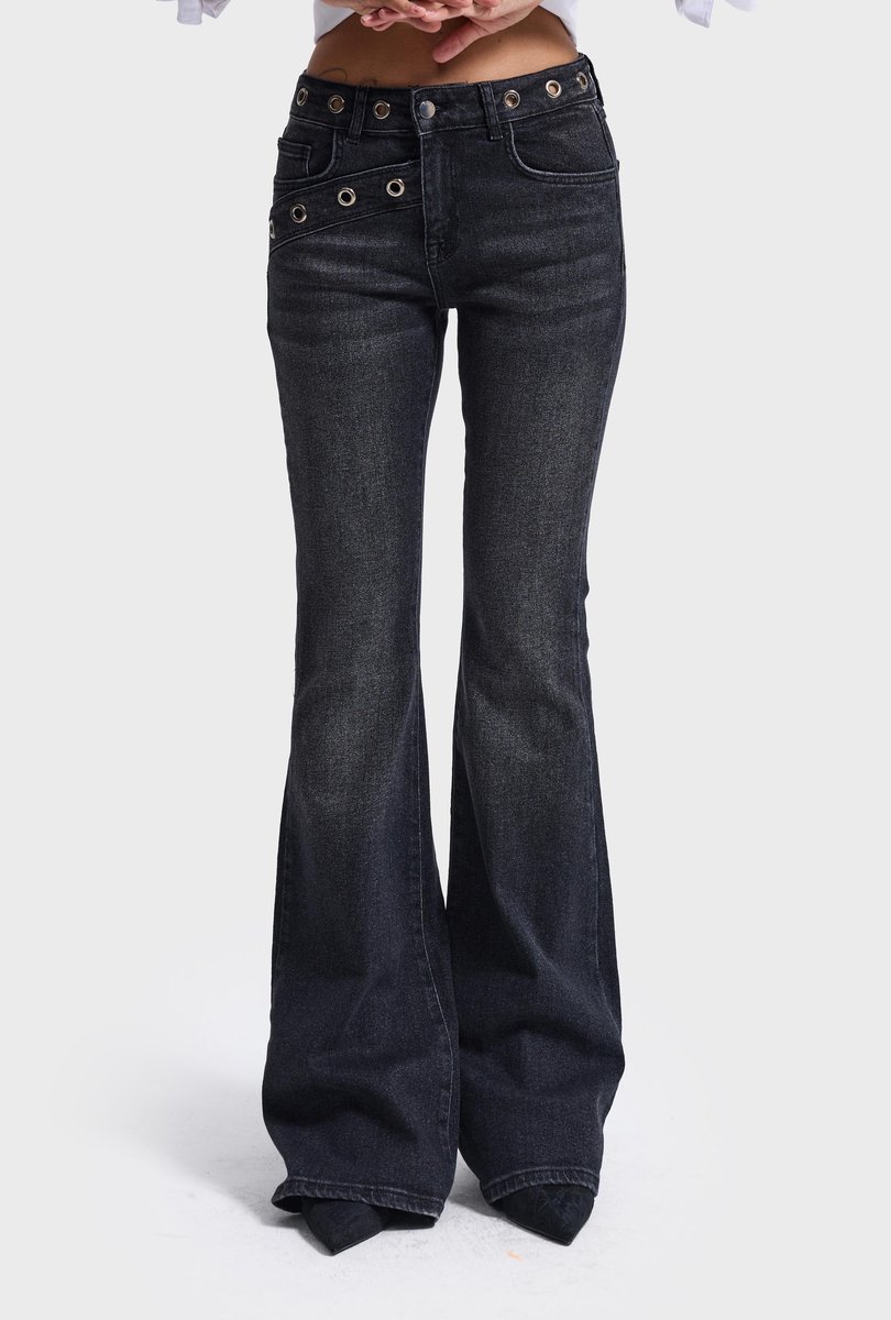 It's Basic - FLARE MID RISE JEANS - SOFT BLACK