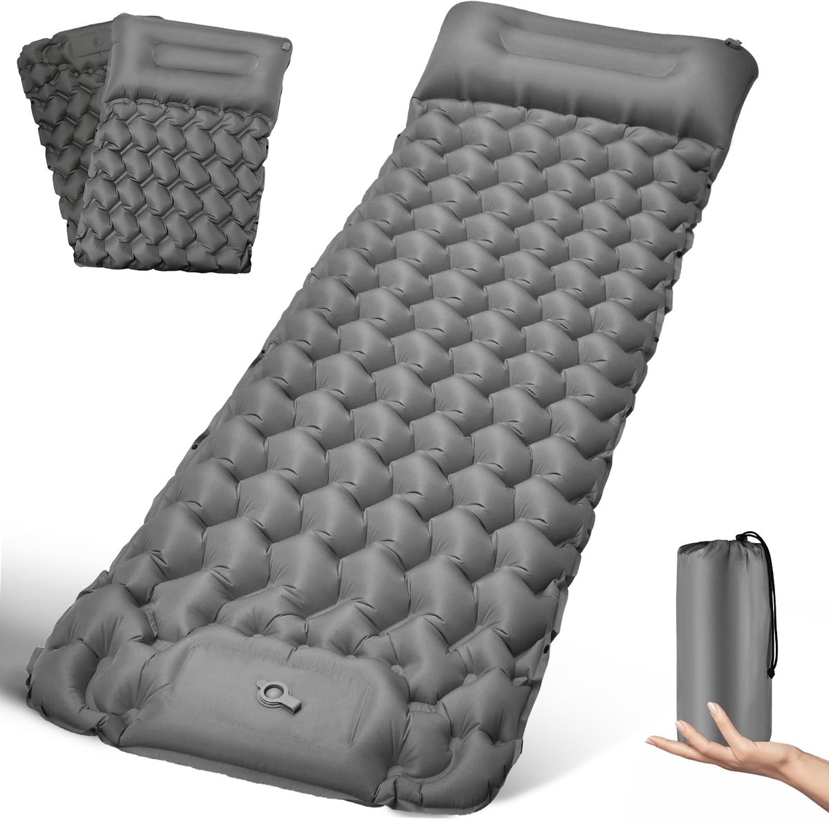 SnelShoppen - Opblaasbaar Campingluchtmatras 200x68 cm met Kussen - Lichtgewicht en Comfortabel - Geschikt voor Kamperen, Festivals en Outdoor Activit