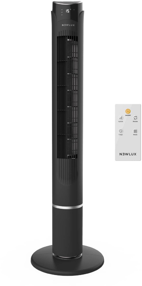 SnelShoppen - Torenventilator zonder vleugels - Compacte Staande Ventilator met 3 Modi, 70° Oscillatie, 12u Timer, Afstandsbediening en Hoogte 103,5 c