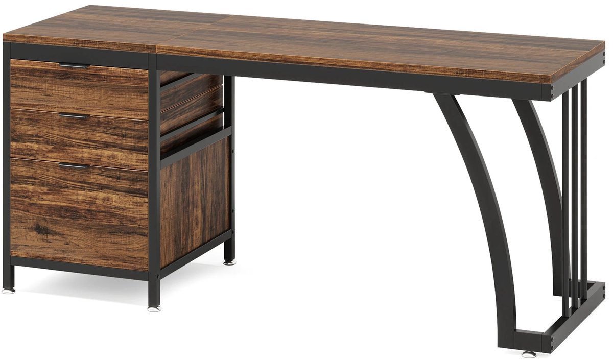 Brandistry - Bureau - Computerbureau - Werkstation - Omkeerbare Ladekast - Industrieel - 3 Lades - 150x50x75 CM - Bruin - Zwart