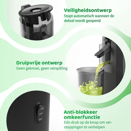 Sapcentrifuge - Slowjuicer - Gezonde Drankjes Maken - XXL Voerbuis - 1.4 Liter - Zwart — afbeelding 5