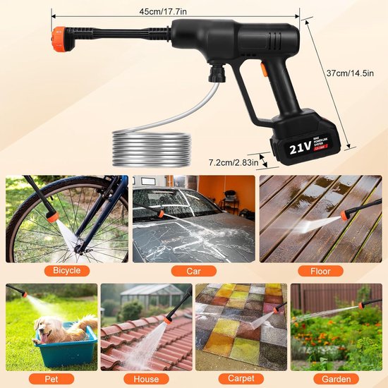 Draagbare Hogedrukreiniger - Accu reiniger - Auto en tuin - Koperen motor - 2.3 kg - Zwart — afbeelding 2