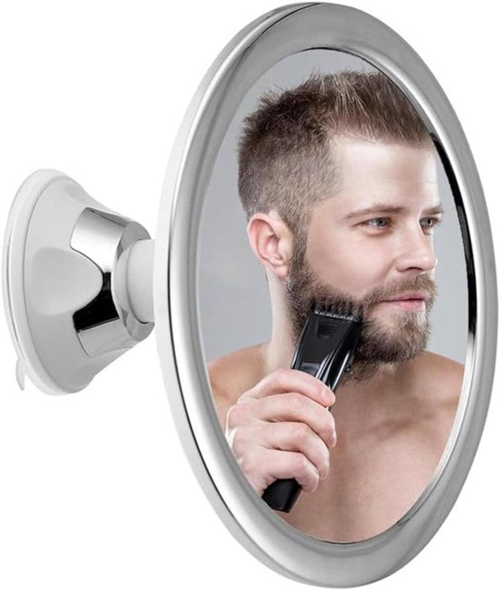 Spiegel voor scheren met krachtige zuignap - gegalvaniseerde ijdelheidsspiegel - mistloze douche en scheerspiegel met opgewaardeerde zuignap - cirkelvormig - badkamer accessoires - zelfklevende spiegel.