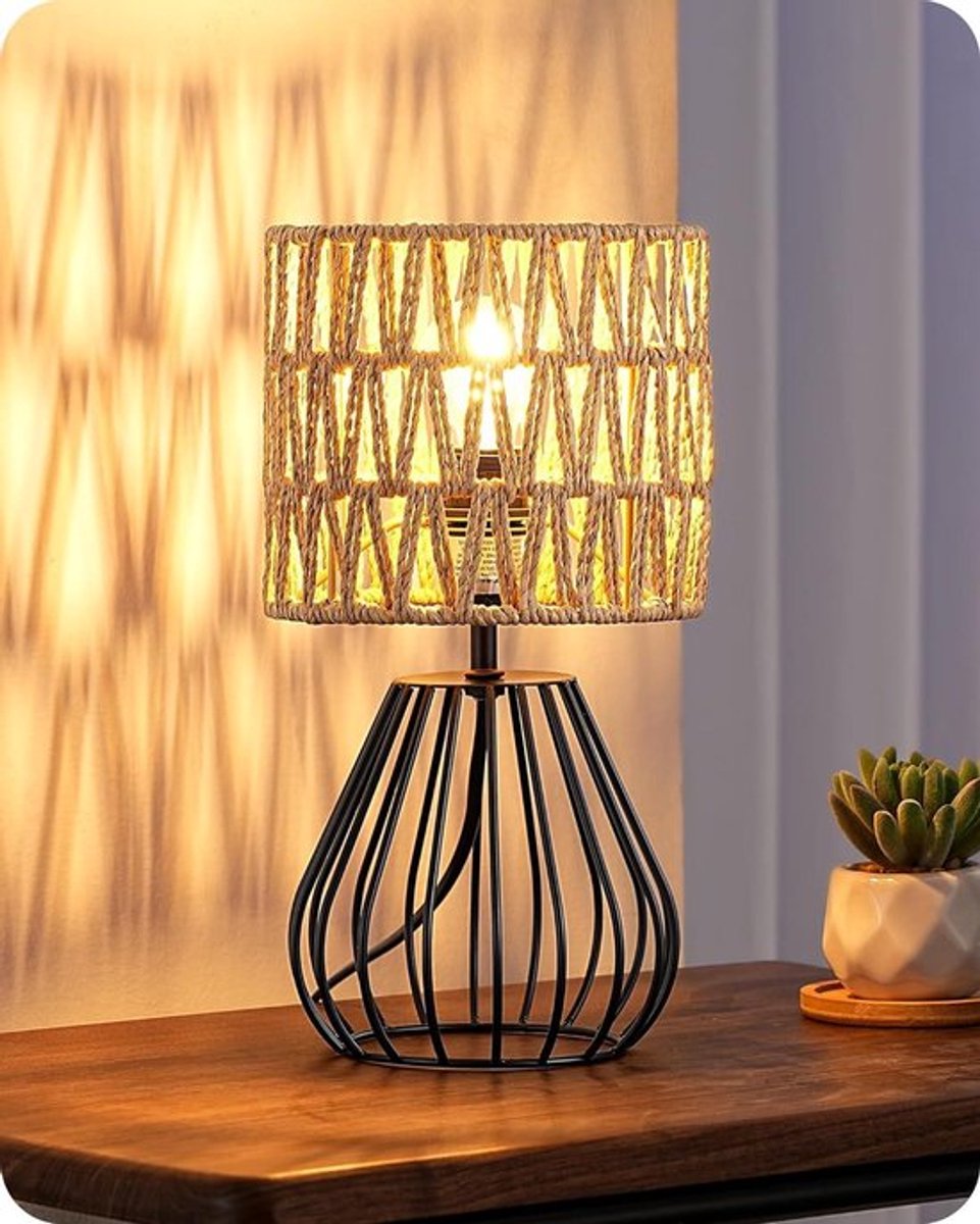 Bedlamp met linnen lampenkap in beige kleur voor kantoor, woonkamer en slaapkamer met E14-fitting
