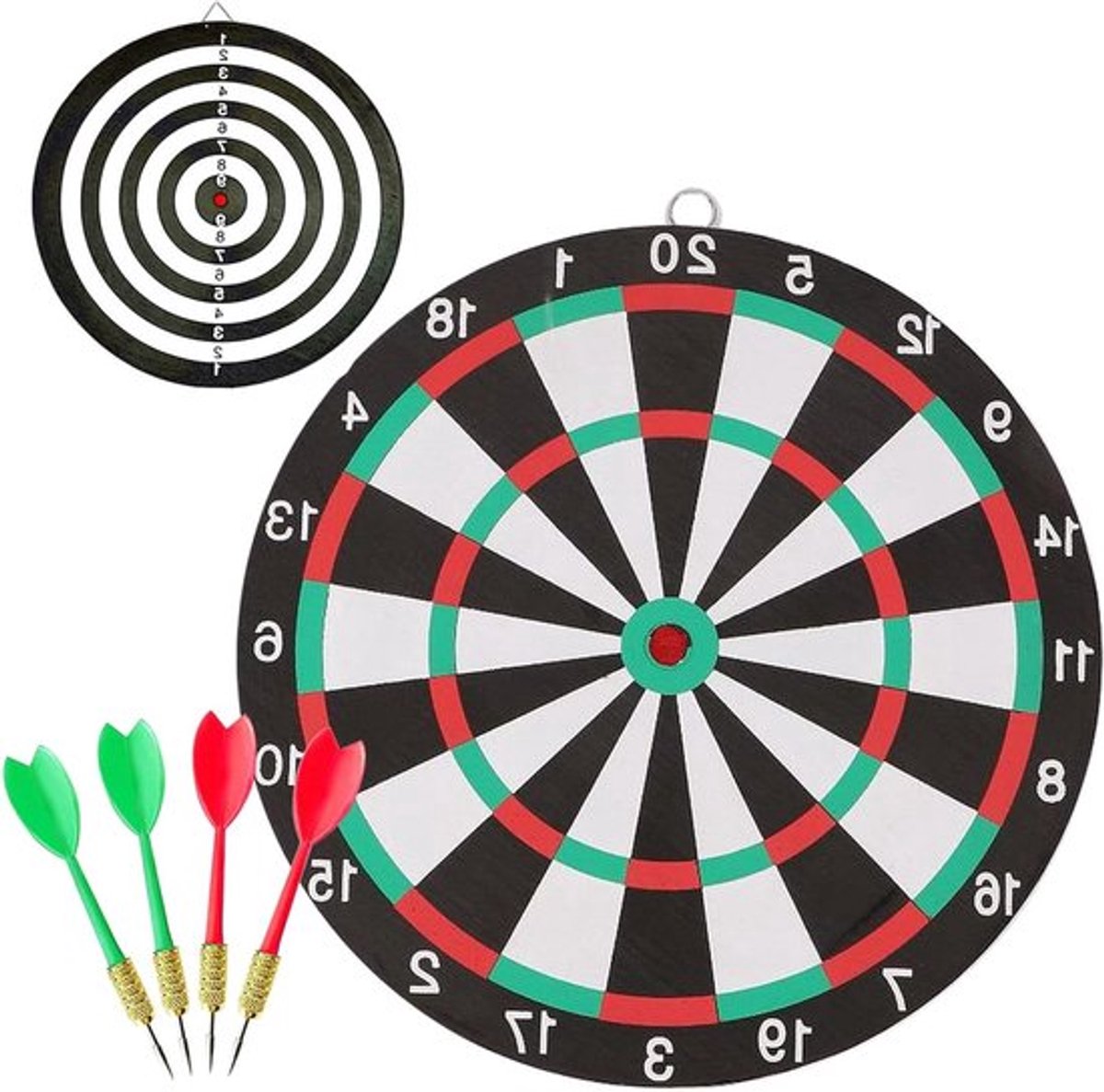 Kurken dartbord set inclusief 4 darts - dubbelzijdig dartschieten - stalen accessoires - voor outdoor en familiebijeenkomsten.