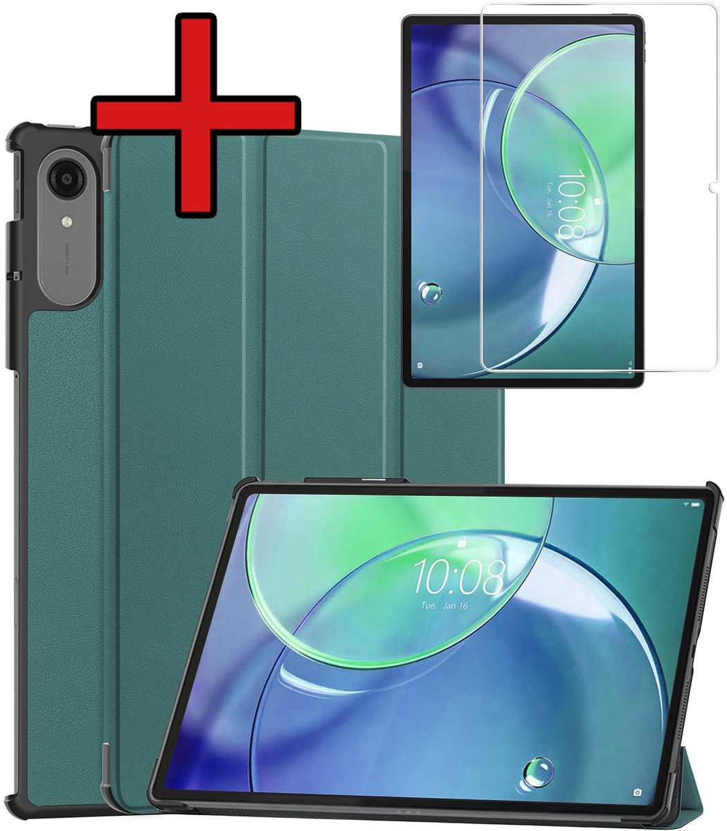 Hoesje - Geschikt voor Lenovo Idea Tab Pro Gen 2 - Met Screenprotector - Hardcover Book Case - Trifold Bookcase Hoes - Hard Cover - Tablethoes - Donkergroen