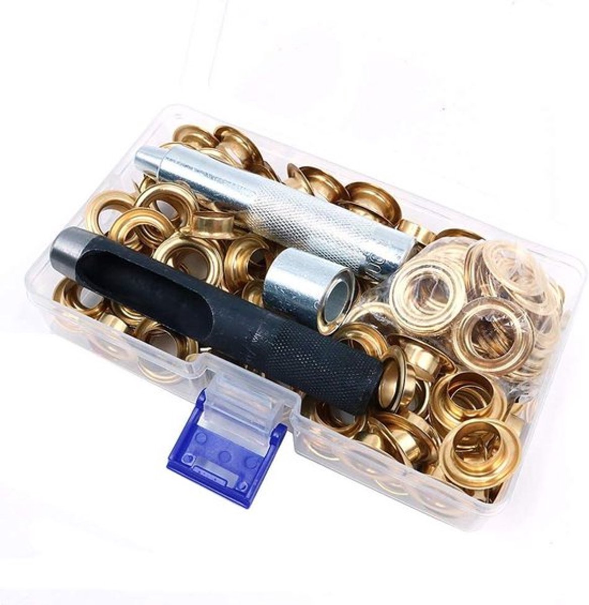 Grommet Gereedschapsset - 100 stuks met opbergdoos - inclusief 100 oogjes - 12 mm diameter