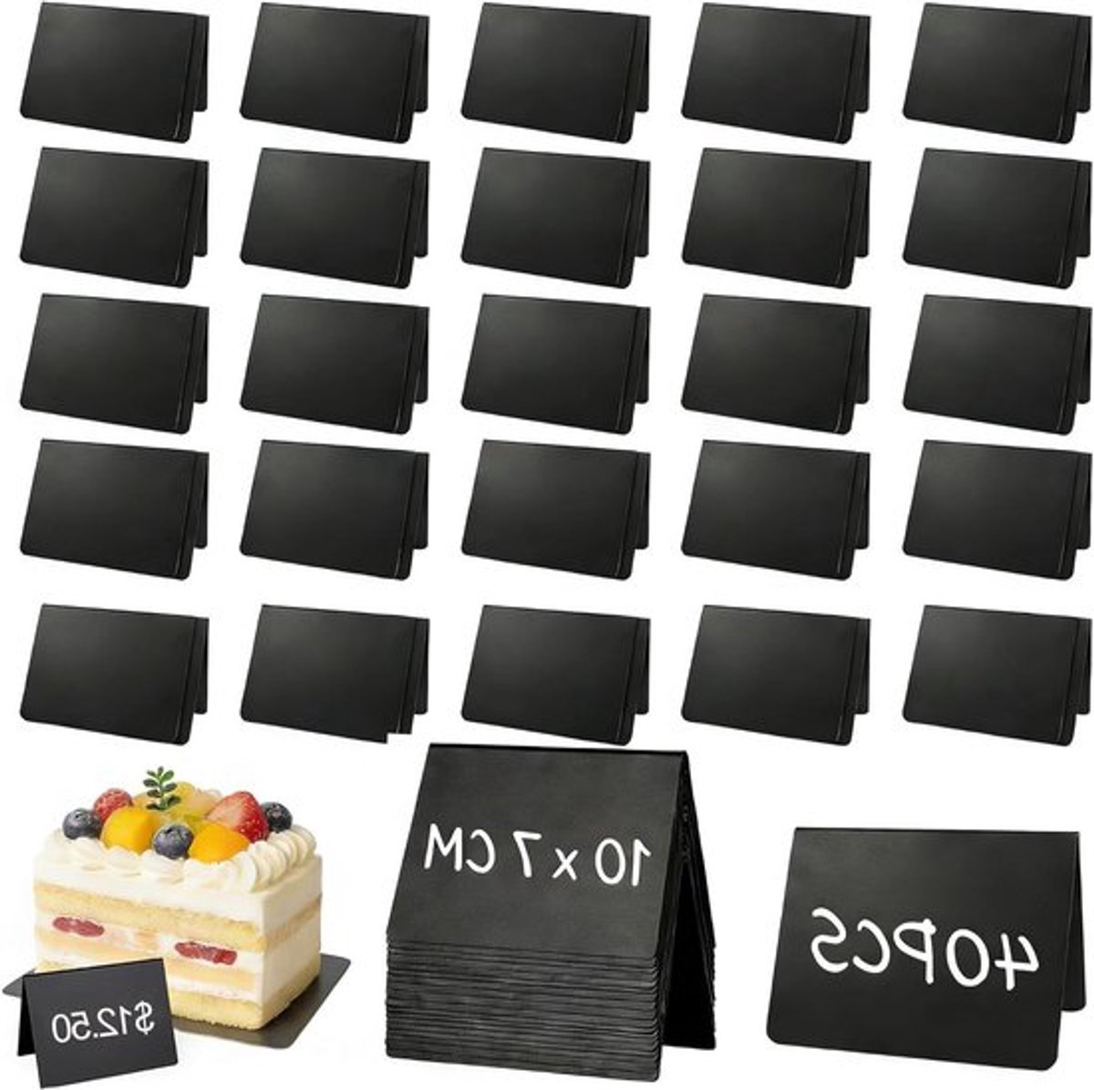Set van 40 Mini Schoolbordjes - V-vormige Tafelschildjes voor Buffet, Bakkerij, Feest en Bruiloft - Ideaal voor Prijskaartjes (10 x 7 cm)