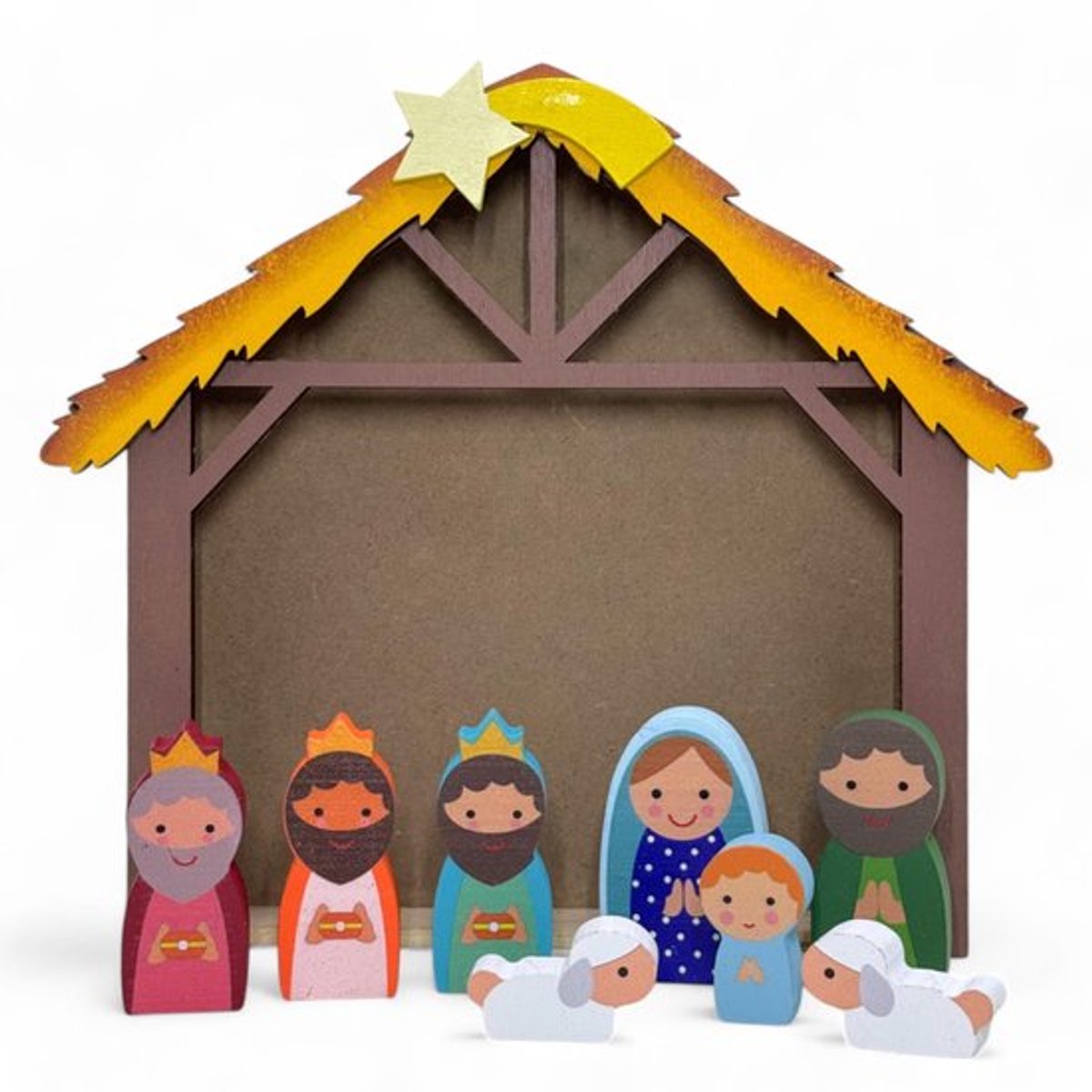 Kerststalfiguren Handbeschilderd - Houten Figuren - 9-delig - 5 cm Hoog - Kerstdecoratie - Tafeldecoratie - Warme Sfeer - Kerstfiguren