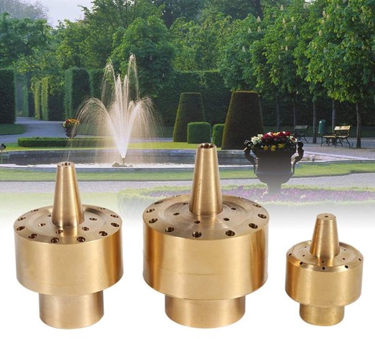Gouden watersproeier - Fonteinspuitmond - Tuinfontein - Vijverfontein - Sprinkler spuitkop - Messingmateriaal