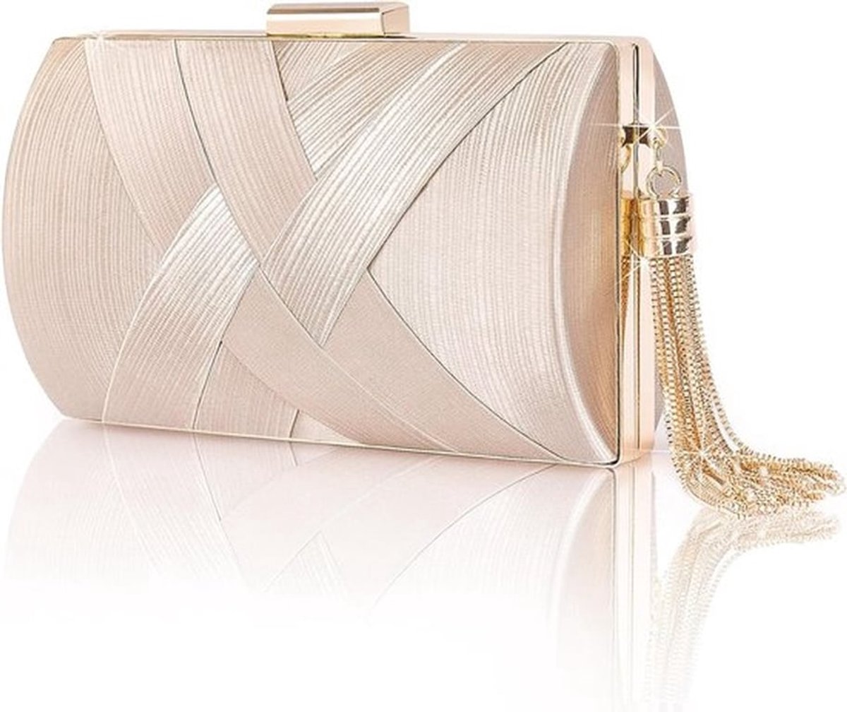 Elegante Avondtas voor Dames met Afneembare Ketting, Luxe Satijnen Handtas voor Bruid, Crossbody Schoudertas voor Bruiloft en Feestjes (Champagne, 17×10×6.5cm)