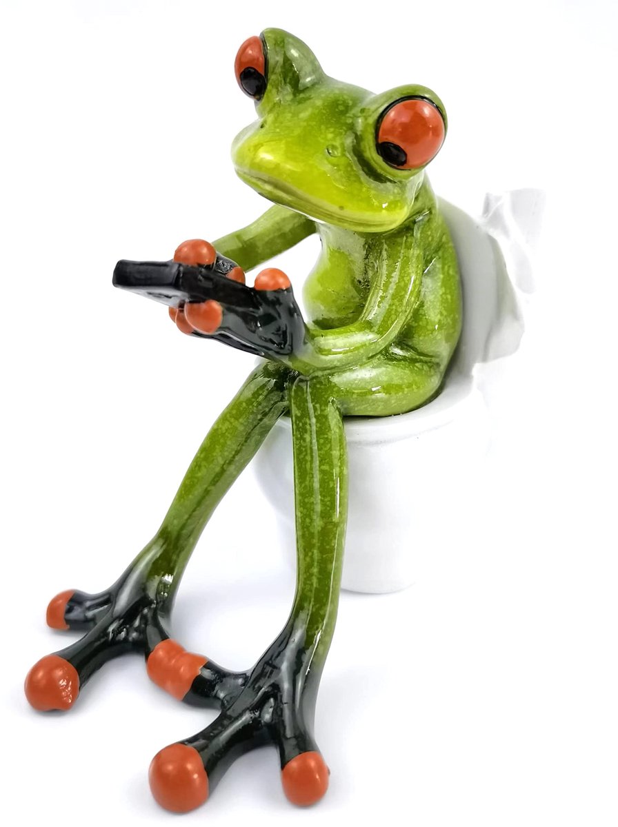 SnelShoppen - Grappige Kikker Beeldjes Decoratie - Creatieve Hars Kikker Sculptuur - Zittende Kikker op Toilet - Origineel Ornament voor Thuis, Kantoo