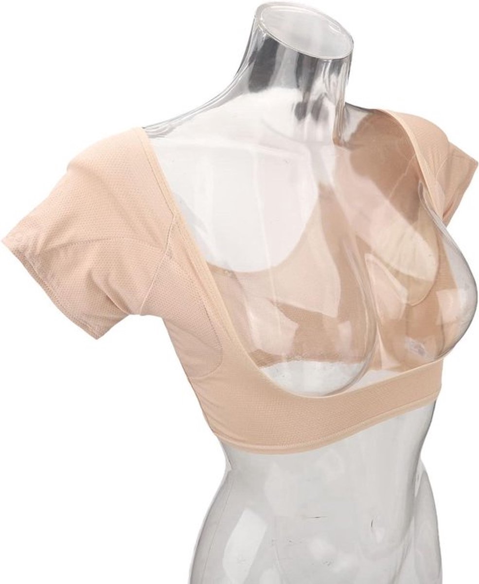 Ademende Zweetbeschermer voor Sport - Wasbaar Okselzweetvest Dames - beige - 3 Lagen Mesh - Okselzweetpads