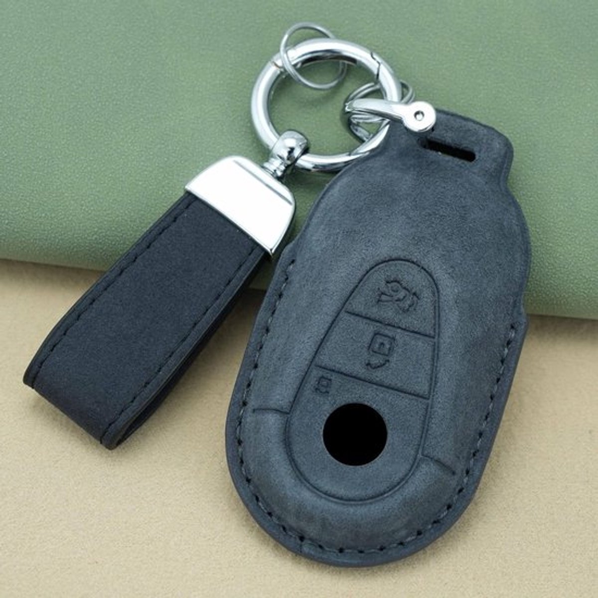 Zwart Suède Autosleutelhoes voor Mercedes-Benz W206 W223 S350 C260 S400 S450 S500 C-Klasse EQS AMG - Beschermhoes Sleutelhanger Accessoires voor Sleutels