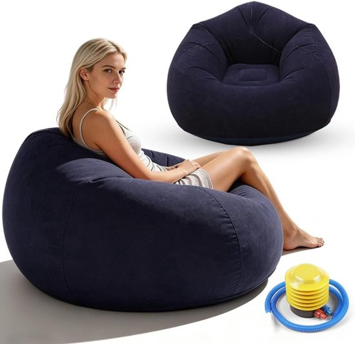 Opblaasbare zitzak voor buitengebruik, waterdichte luchtbank voor strand en camping, comfortabele zitzak voor ontspanning en feesten (blauw)