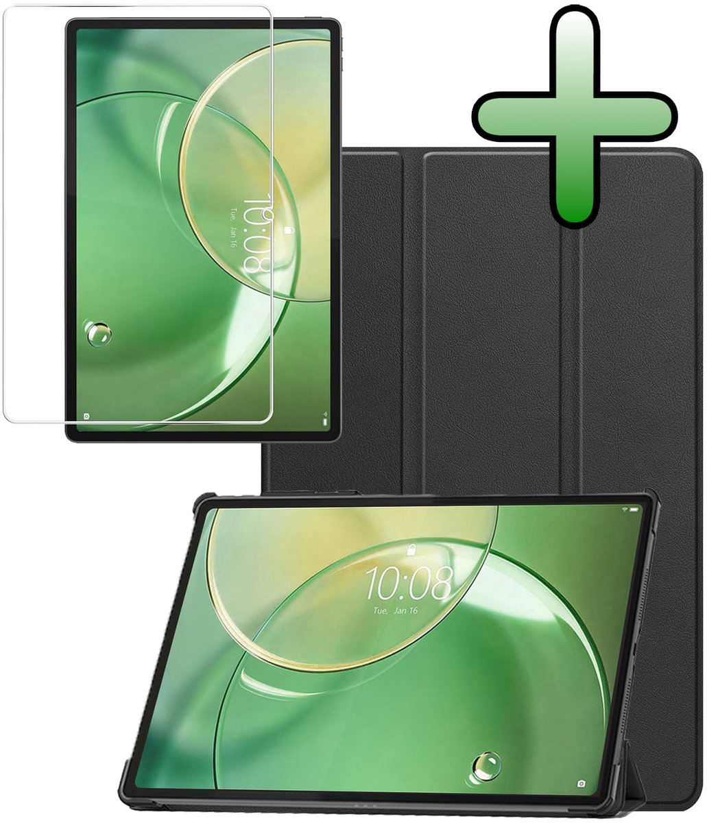 Hoesje Geschikt voor Lenovo Idea Tab Pro Gen 2 - Met Screenprotector - Trifold Bookcase - Hard Cover - Hardcover Book Case - Tablet Hoes - Zwart