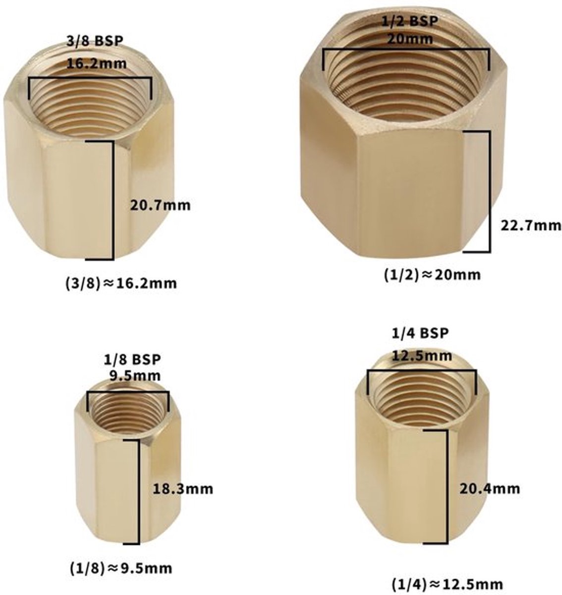 Fittingen - 8 stuks Messing Adapter - Duurzaam en corrosiebestendig - Diverse maten - Voor lucht, water en brandstof - Geschikt voor verschillende toepassingen