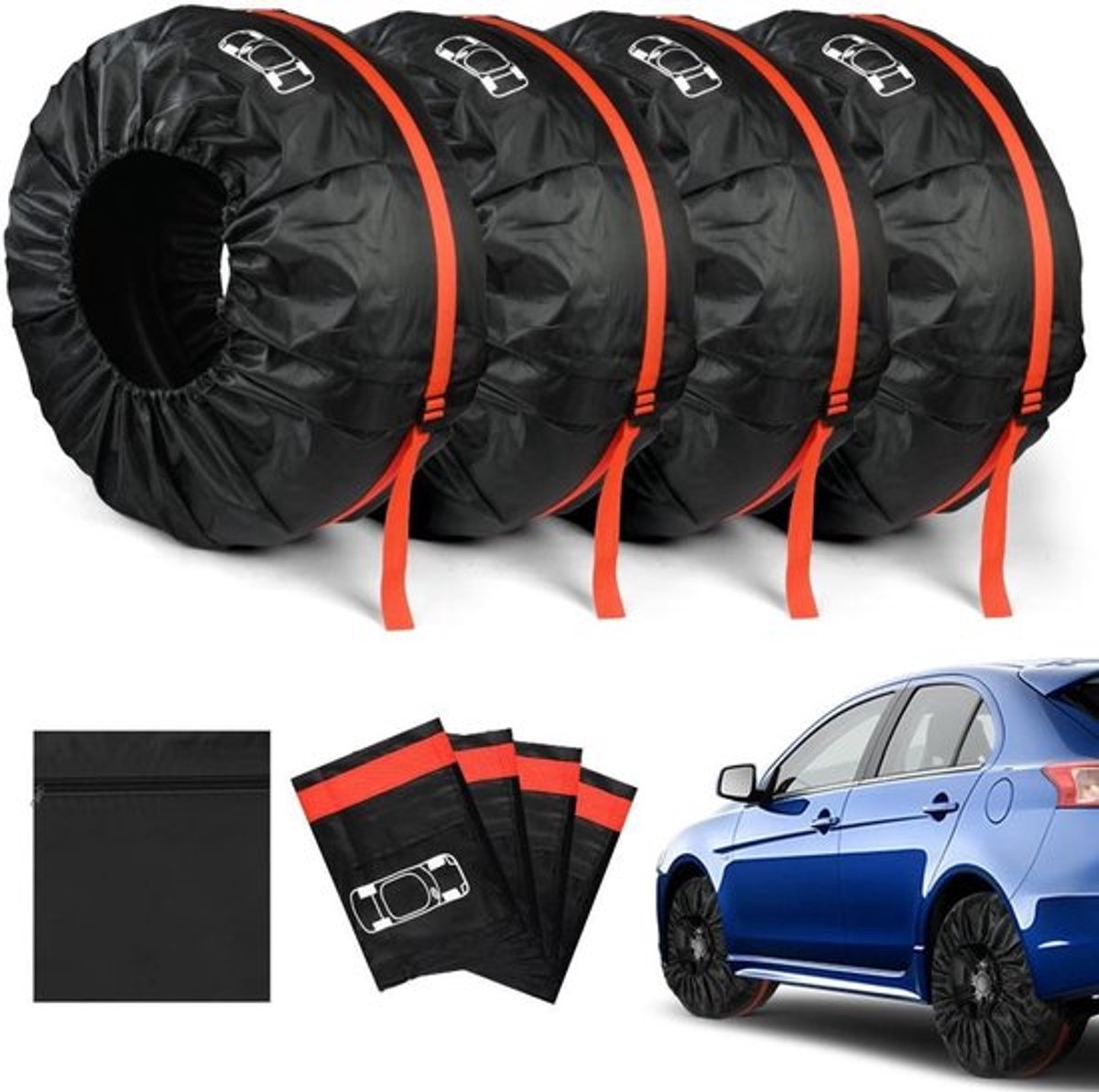 Set van 4 universele reservebandhoezen 19-23 inch - Beschermende opbergzakken voor auto reservebanden met handvat - Waterdicht en stofdicht - Diameter 80 cm.