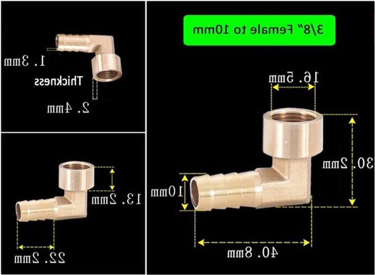 Weerhaak Slang Fitting, Elleboog Pijp Connector 10mm Messing, 90 Graden, BSP Vrouwelijke Draad