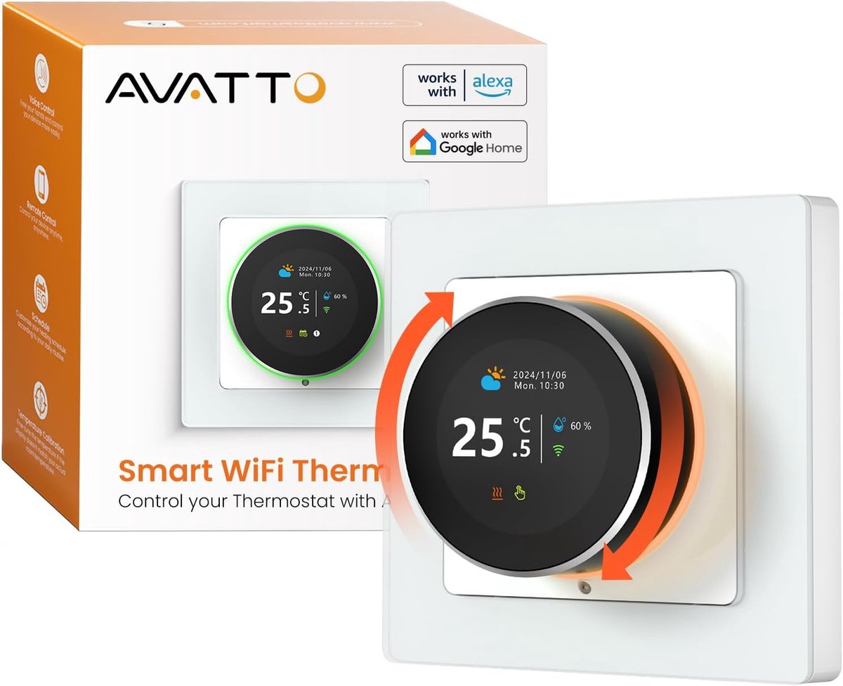 SnelShoppen - Smart wifi-thermostaat 55 x 55 mm voor watervloerverwarming, programmeerbare kamerthermostaat, compatibel met Alexa en Google Home, afst
