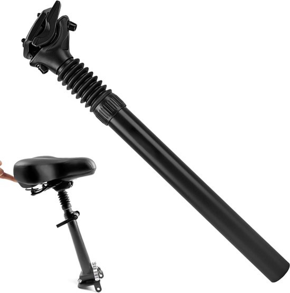 Verstelbare Aluminium Vering Zadelpen 27.2 mm voor Fietsen - 350 mm Lengte, Geschikt voor E-Bikes, MTB en Vouwfietsen met Comfortabele Schokabsorptie