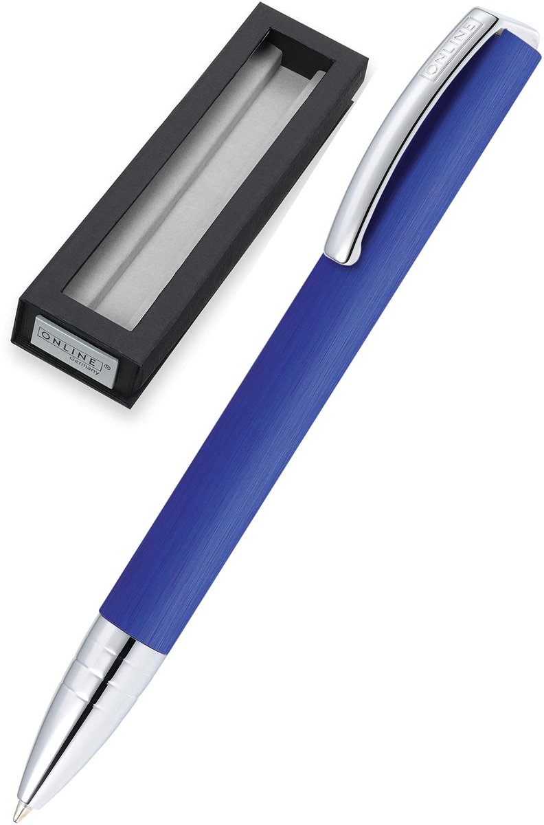 SnelShoppen - Online Balpen Vision Blue I Elegante Balpen met Standaard en Grote Vulling, Lijndikte M, Schrijfkleur Zwart, Geborsteld Oppervlak in Lux
