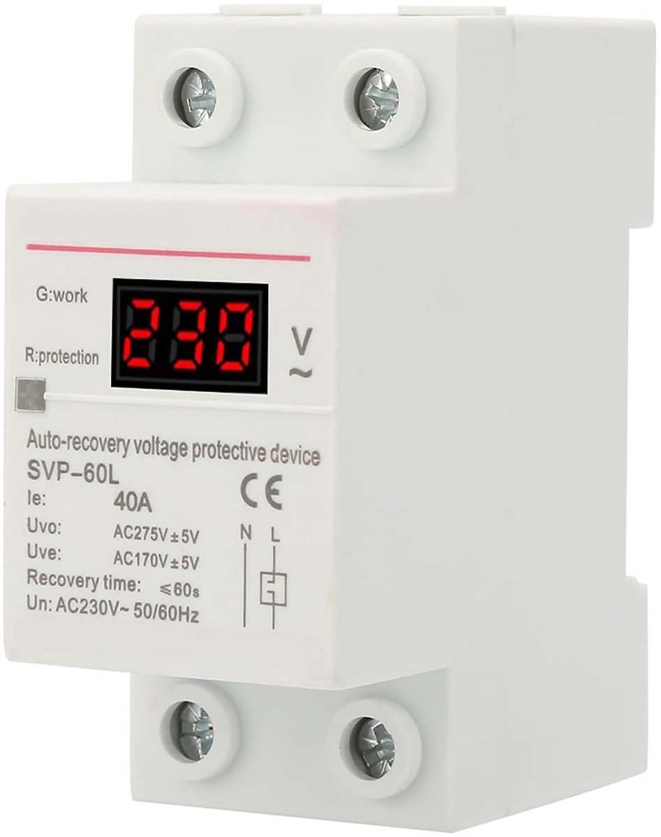 Automatische Herstelspanning Beveiliging met LCD Scherm en Indicatorlamp voor Din Rail Montage - 230V 40A Bescherming tegen Overspanning en Onder spanning