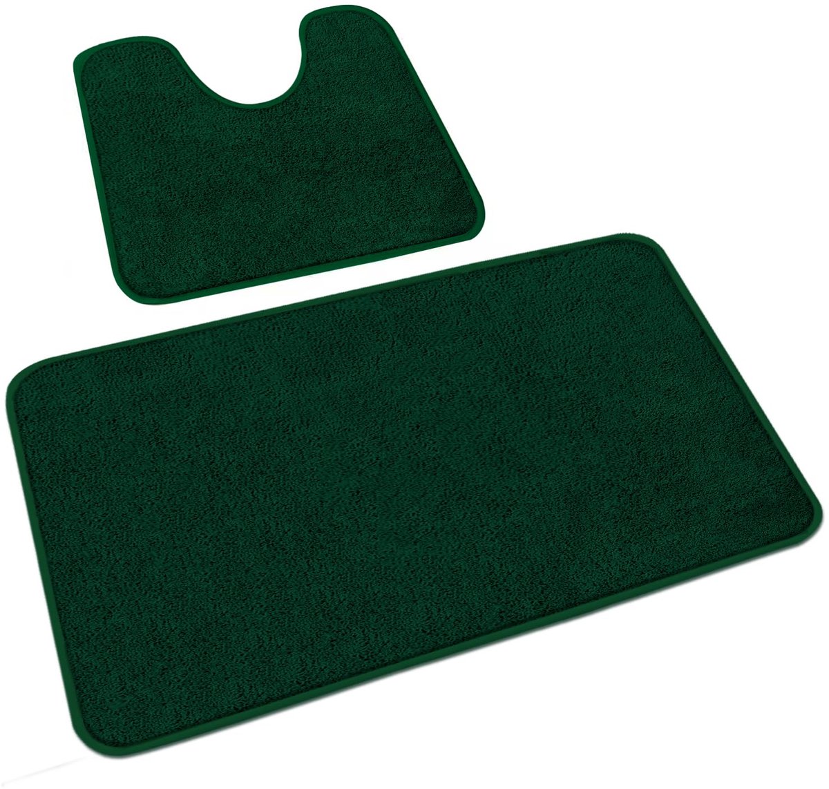 SnelShoppen - 2-delige set wasbare microvezel badmatten met vernieuwde plastic onderkant, badtapijt en toiletmat in groen (50 x 80 cm + 50 x 40 cm) vo