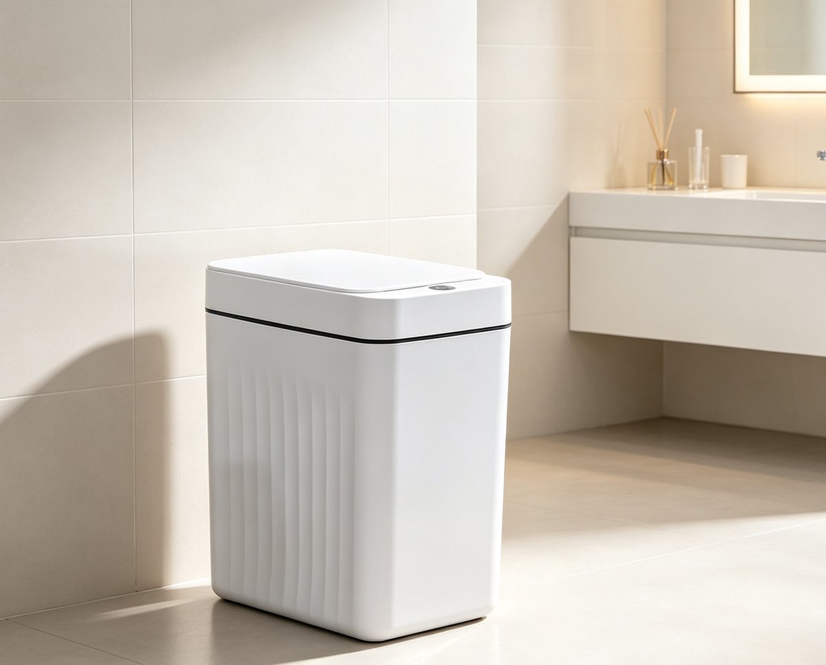 16L contactloze afvalbak met sensor en deksel – Witte smalle elektrische afvalbak 1 stand geschikt voor badkamer keuken woonkamer slaapkamer en kantoor Afmetingen 25*16,5*30,5 cm