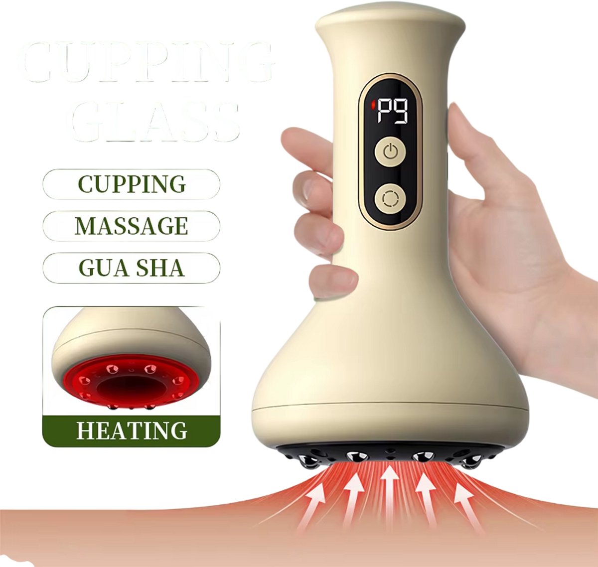 Oplaadbare Elektrische Lichaamsmassager – Vibrerende Massageborstel met Warmtefunctie, Anti Cellulitis Massage, Lymfedrainage, Huidverzorging en Ontspanningsmassage - Cupping-instrument