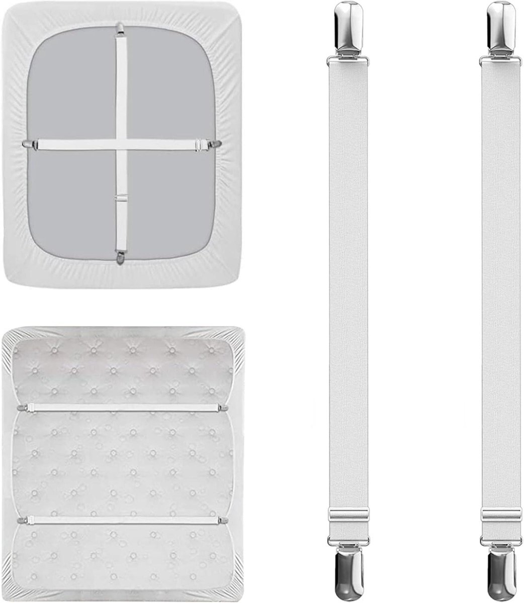 Verstelbare lakenspanners - Beddengoed clips - Strak beddengoed - Met rubberen klemmen - 55-250 cm - Wit