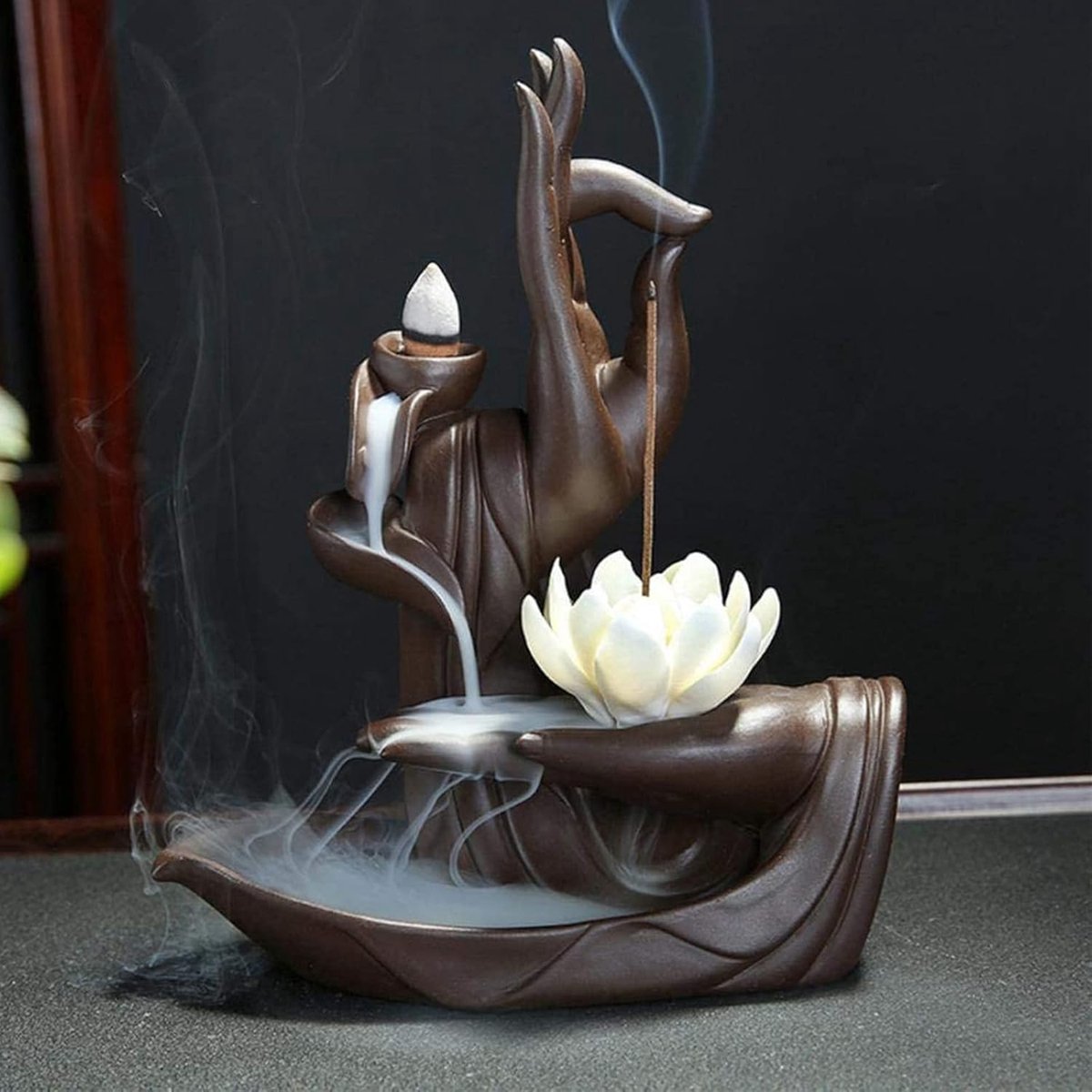 SnelShoppen - Zen Lotus Backflow Wierookbrander met 20pcs Backflow Wierookkegel - Keramische Waterval Wierookhouder voor Thuisdecoratie, Meditatie, en