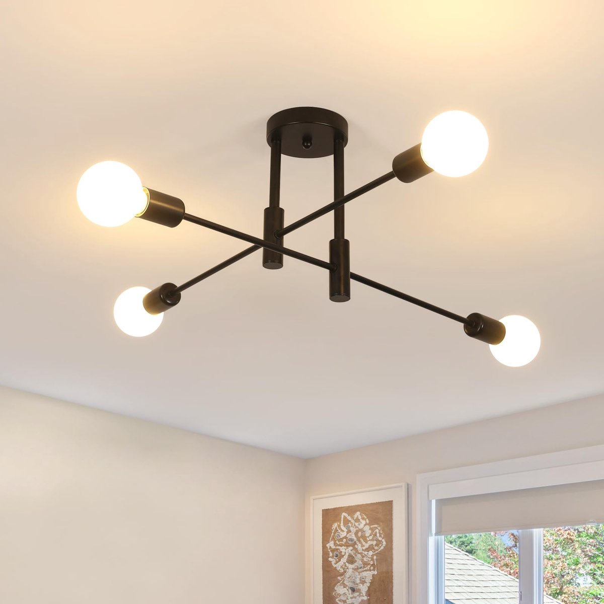 SnelShoppen - Industriële Plafondlamp 4 Lampen E27 Vintage Hanglamp Metaal Zwart 70 cm Plafondverlichting voor Woonkamer Slaapkamer Keuken