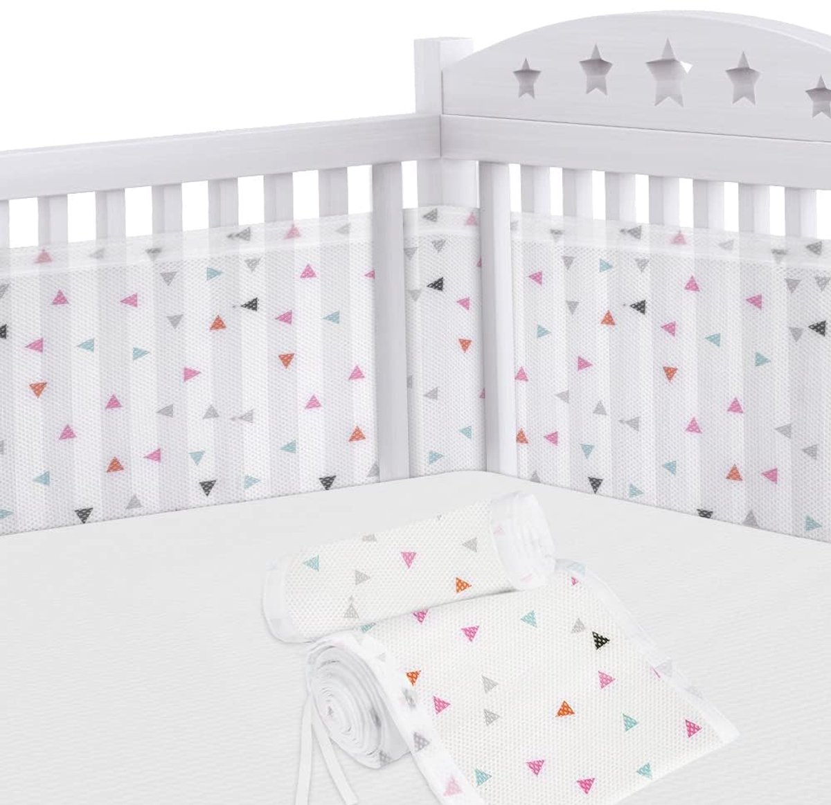 SnelShoppen - Aolso Babynestje 2 stuks, Zacht en Ademend, Voor Kinderbed met 10 Vaste Riemen, Wasbaar, 340 cm x 30 cm + 160 cm x 30 cm (Driehoek)
