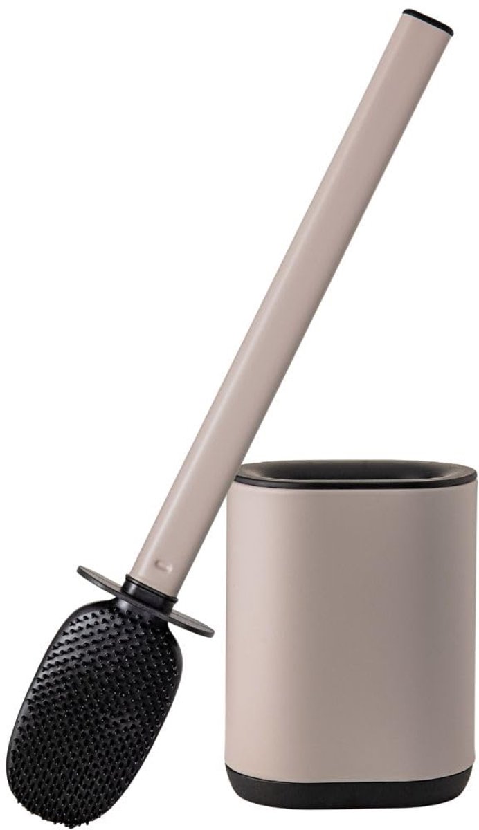 SnelShoppen - Erreke Toiletborstel Roestvrij Staal, Flexibel, Wand- of Vloermontage, Beige, Hygiënisch en Stijlvol voor Badkamergebruik