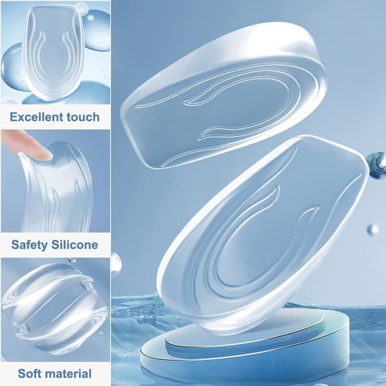 Gel hielkussens voor schoenen - Transparante silicone hielpads tegen plantaire fasciitis, verhoogt 1 cm, ondersteuning voor achillespees en comfort in de schoenen — afbeelding 2