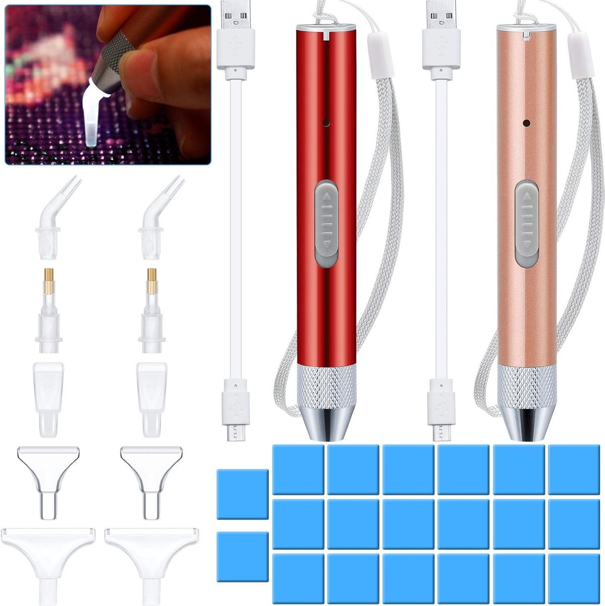 2 Stuks Diamant Schilderen Pen met 10 Markerpunten, 40 Stukken Lijm, 5D DIY Schilder Gereedschap voor Manicure en Creatieve Projecten
