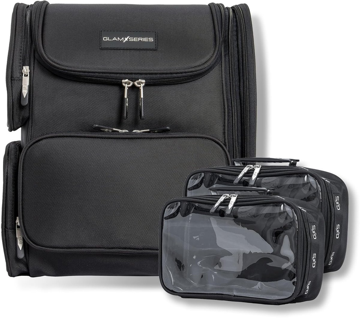 SnelShoppen - GlamSeries GlamPacker make-up tas, ergonomische uitbreidbare make-up rugzak met hittebestendig vak, beauty bag voor make-up artists en k