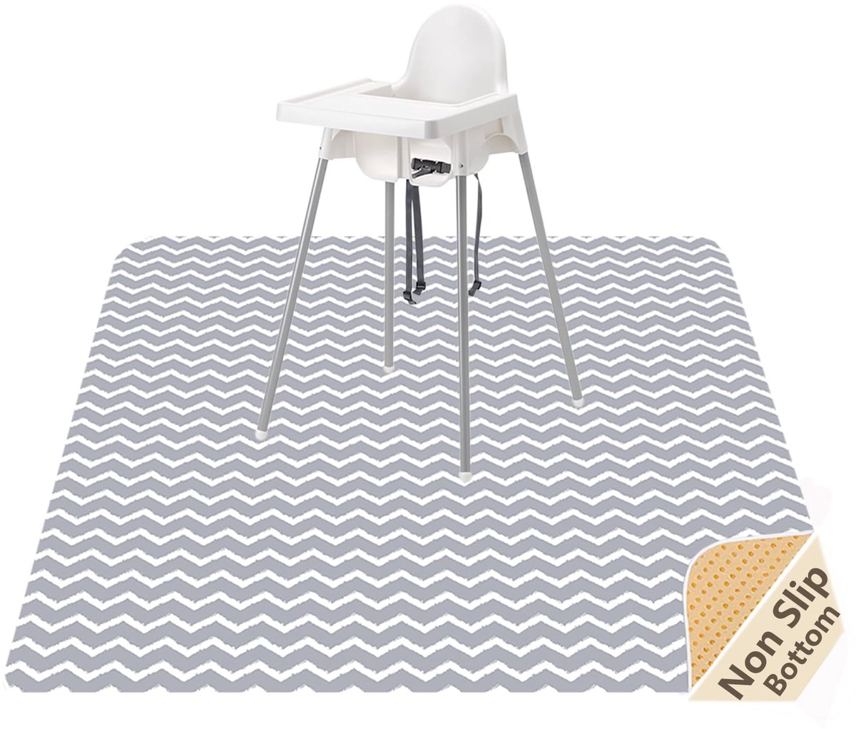 SnelShoppen - Wasbare speenmat, waterdicht en antislip vloerbeschermer voor kinderstoel, grijze Chevron, ideaal voor huisdieren en knutselen