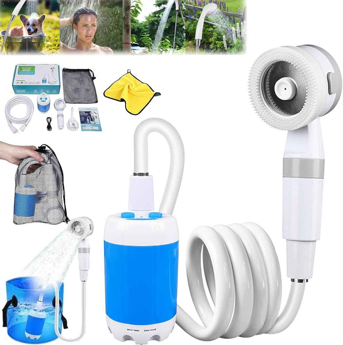 KZQ Oplaadbare draagbare campingdouche met verstelbare waterstroom - Intelligente meerdere sproeimodi - Perfect voor kamperen wandelen en reizen - Compact en eenvoudig in gebruik
