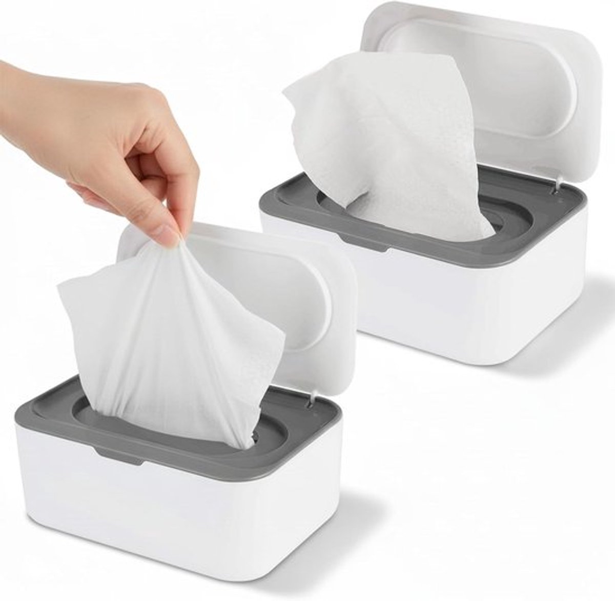Set van 2 Navulbare Dozen voor Natdoeken met Deksel, Houdt Natdoeken Vers en Schoon, Handige Één-Hand Bediening, Perfect voor Badkamer en Toilet