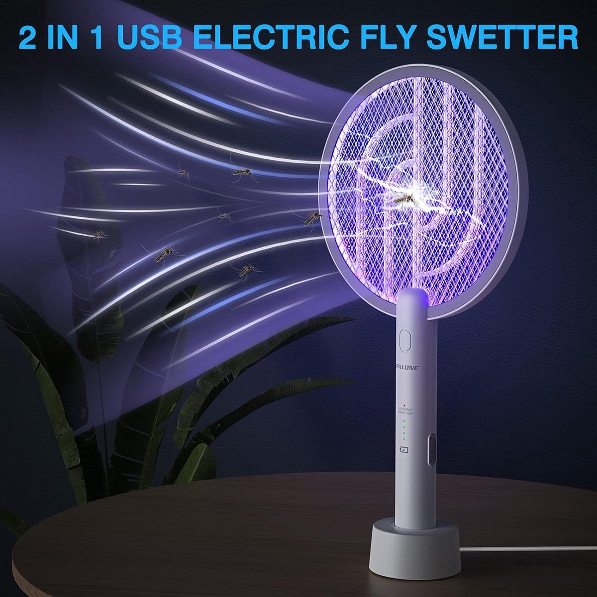 SnelShoppen - Fly Zapper 3000V Vlieg Doden met USB Opladen, Veilige Vliegende Insecten Bestrijdingsnet, Witte Bug Zapper voor Muggen, Vliegen, Bijen,