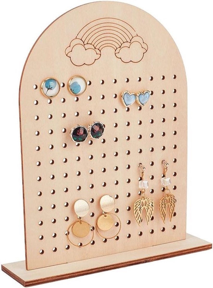 Oorbel displaystandaard met 144 gaten en regenboogpatroon - Oorbelhouder van hout - Sieraden organizer rek voor verkoop en persoonlijk gebruik