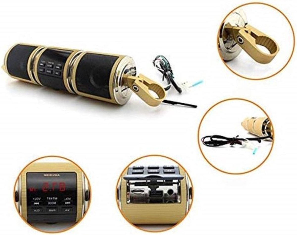 Bluetooth Audio Systeem voor Motoren, Waterdichte Stereo Radio met Handlebar Bevestiging en MP3 Speaker, Zwart