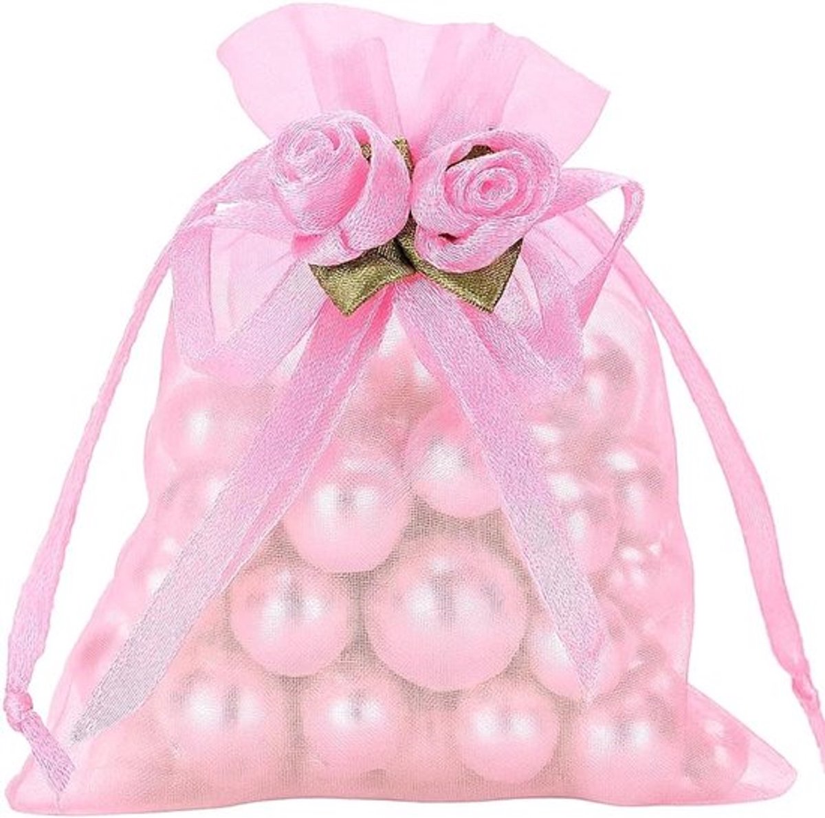 Organza zakjes met rozenmotief voor sieraden - Set van 30 stuks - Roze - 10 x 12 cm - Trekkoord - Geschikt voor bruiloften, juwelen en cadeaus