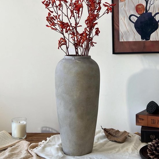 Rustieke keramische vaas in wit en grijs, 38 cm groot, vintage stijl voor woonkamer en eettafel, perfect als cadeau voor bruiloften en initiaties