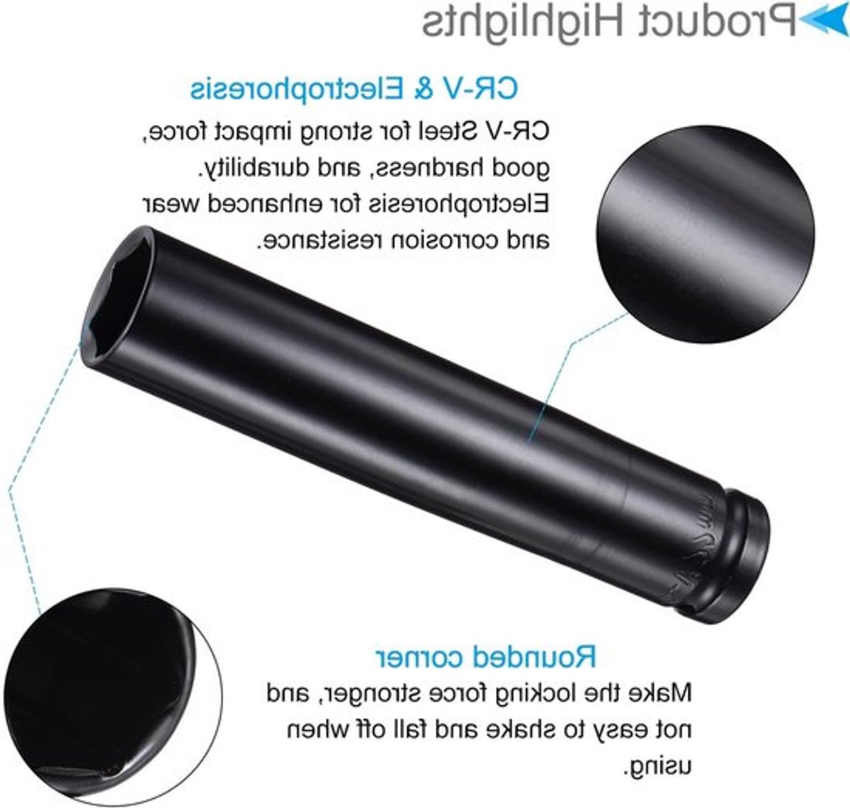 Diepe Impact Steeksleutel 22mm, 1/2" Aandrijving, 6-Punt Ontwerp voor Schroefverwijdering en Professioneel Gebruik, 2-delige Set