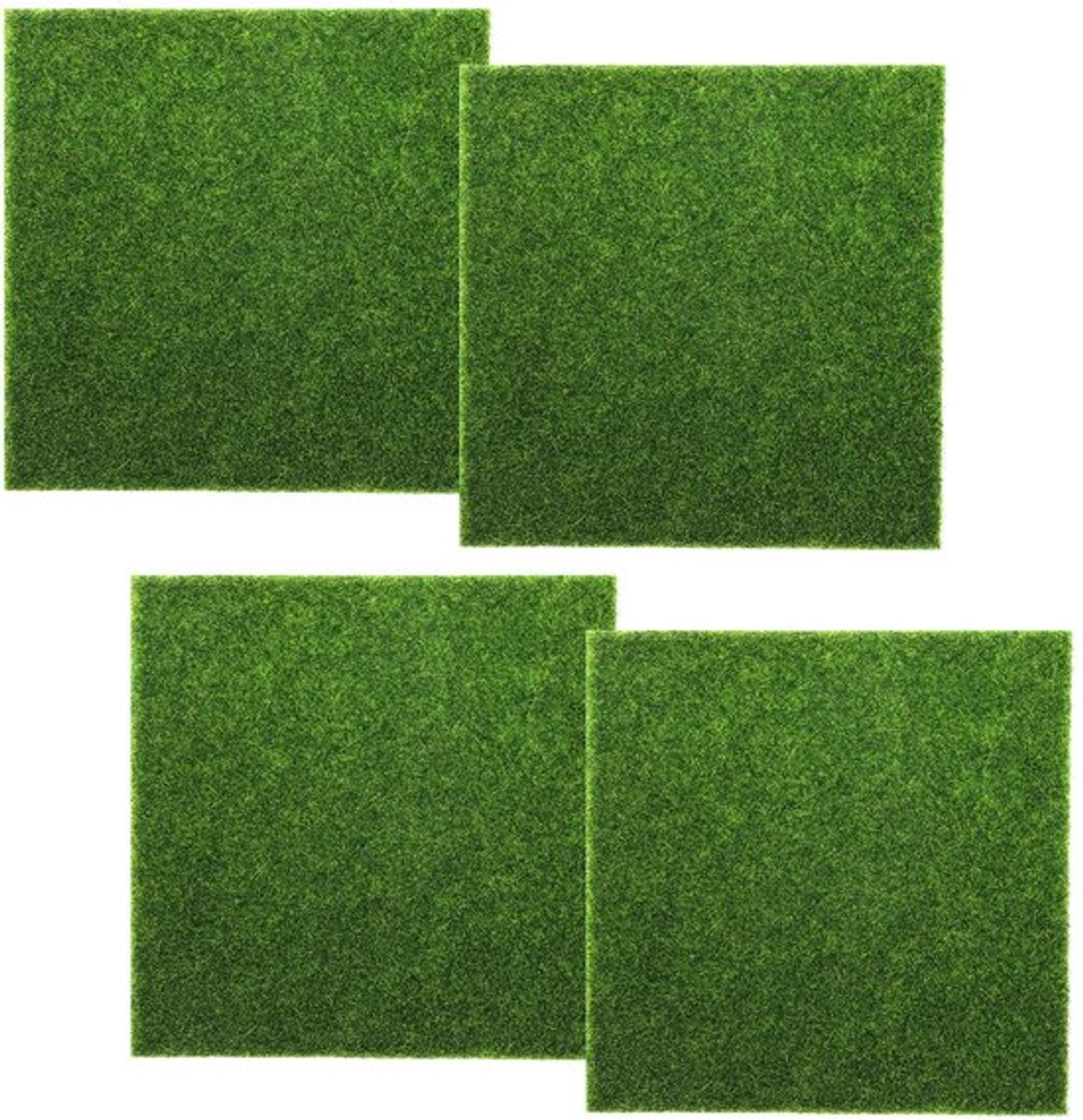 Kunstgras 4 Stuks 15 x 15 cm - Miniatuurtuin - Decoratie - PVC - Tuin - Kunstprojecten - Realistische Kleuren - Miniatuurtapijt